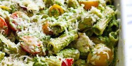 Healthy Baked Pesto Rigatoni