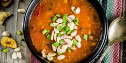 Peanut Soup with Sweet Potato, Carrot, and Spinach