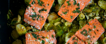 Garlic Baked Salmon with Brussels Sprouts