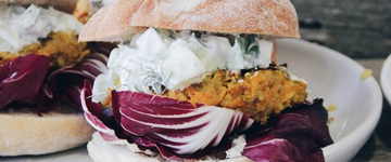 Carrot Tahini Burger with Radicchio & Tzatziki
