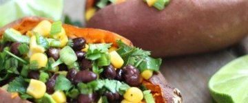 Stuffed Sweet Potato Skins with Avocado Drizzle