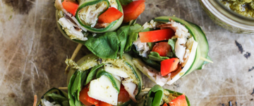 Low Carb Pesto & Turkey Cucumber Roll Ups