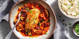 Chicken cacciatore with cauliflower mash