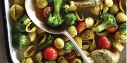 Banza Pasta with Pesto and Chicken Feta Sausage