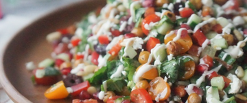 Chickpea Greek Salad with Pomegranate & Tzatziki