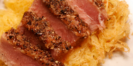 Tuna Steak with Spaghetti Squash Pancakes