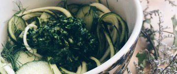 Zucchini Noodle Pesto Bowl (Cucumber Version)
