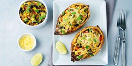 Black Bean Stuffed Sweet Potatoes with Avocado Dip