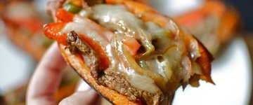 steak bomb stuffed sweet potatoes