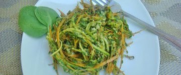 Carrot and Zucchini “Spaghetti” with Spinach Pesto