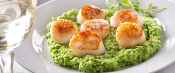 Seared Scallops with Green Peas, Mint and Shallots