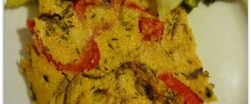 Baked chickpea frittata with red peppers and onion