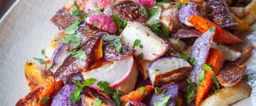 Whole30 Roasted Radishes and Rainbow Carrots