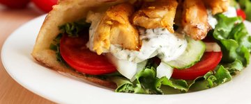 Chicken Souvlaki with Tzatziki and Greek Salad