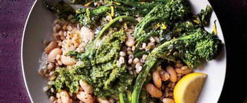 Broccoli and Barley Grain Bowl With Cilantro Pesto