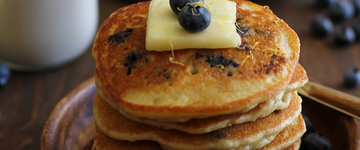 Lemon Blueberry Hummus Protein Pancakes