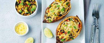 Black Bean Stuffed Sweet Potatoes with Avocado Dip