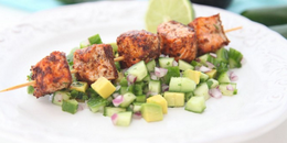 Salmon Skewers with Avocado-Cucumber Salsa