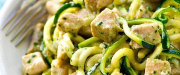 Chia Pesto Zucchini Noodles with Salmon