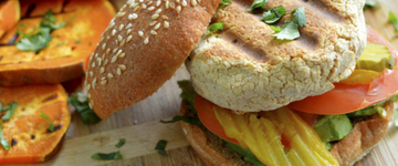 Grilled Hummus Burgers with Sweet Potato Slices