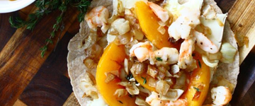 Shrimp Quesadillas- Peaches & Caramelized Onion