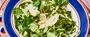 Zucchini Noodles, Greens Pistachios, & Parmesan
