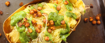 Pesto Spaghetti Squash w Spicy Roasted Chickpeas