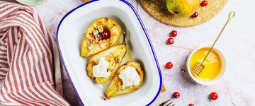 Baked Pears with Honey, Cranberries & Pecans