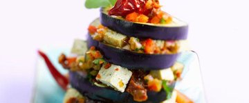 Eggplant Tower with Tofu and Vegetables