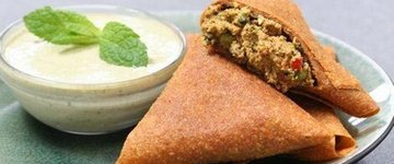 Vegetable Samosas with Cucumber Mint Raita