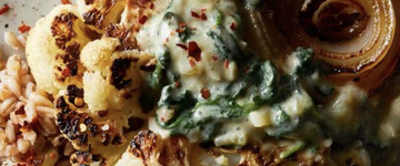 ​​Roasted Cauliflower Steaks with Creamed Spinach