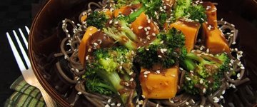 Miso Glazed Sweet Potato and Broccoli Soba Bowl