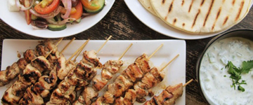 Chicken Souvlaki with Tzatziki and Gree..