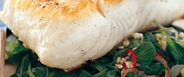 Grilled Halibut with Tatsoi & Spicy Thai Chiles