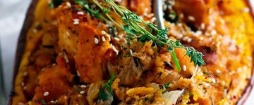 Turkey-Stuffed Acorn Squash & Brussels Sprouts