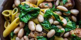 Pasta with Sausage, Beans & Mustard Greens