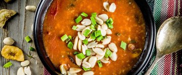 Peanut Soup with Sweet Potato, Carrot, and Spinach