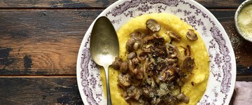 Polenta with Mushrooms & Roasted Asparagus