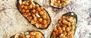 Roasted Eggplant + Chickpeas with Yogurt Tahini