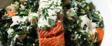 Salmon and Quinoa Bowl with Tahini Dressing