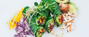 Collard Wraps with Peanut Butter Dipping Sauce