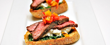 Pan Grilled Steak with Crostini and Pesto