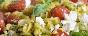 Pasta Pesto Salad w/ Tomatoes and Goat Cheese