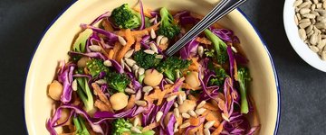 Chickpea Broccoli Salad with Tahini Garlic Sauce