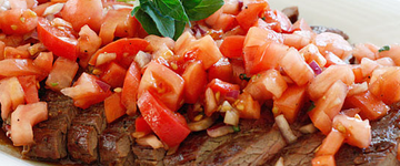 Grilled Flank Steak with Tomatoes & Red Onion