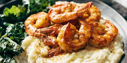 Spicy Shrimp with Cauliflower Mash & Kale( Paleo )