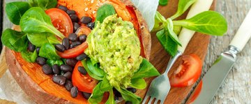 Black Bean Stuffed Sweet Potatoes with Avocado Dip