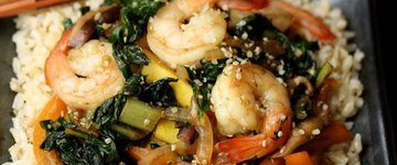 Sesame Shrimp Stir Fry  Vegetables and Hemp Seeds