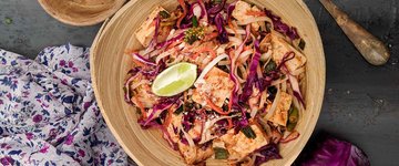 Teriyaki Tofu with Cabbage, Peas and Mushrooms