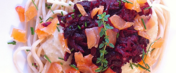 Creamy Salmon Spaghetti with Beets